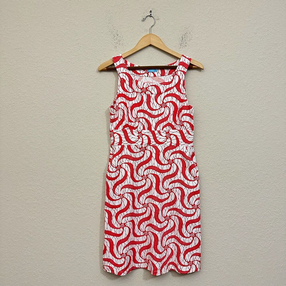 NWOT J. MCLAUGHLIN Catalina Cloth Shift Midi Dress in Red White Swirl Print